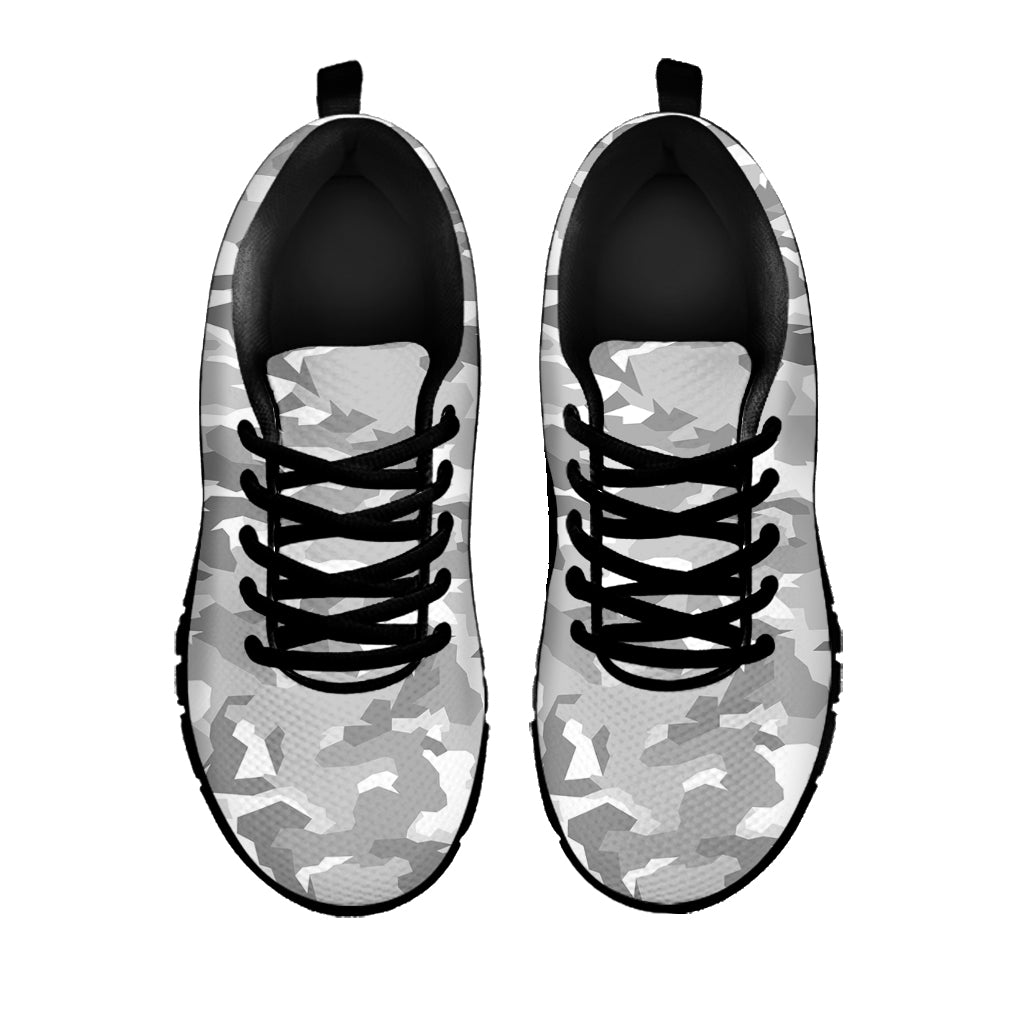 White Snow Camouflage Print Black Running Shoes