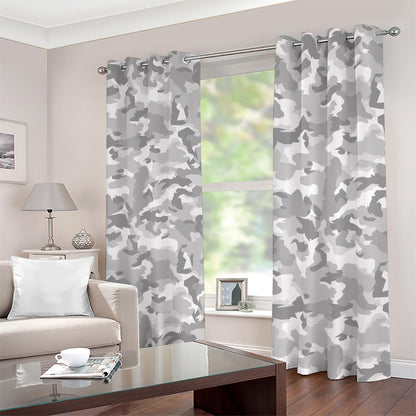 White Snow Camouflage Print Blackout Grommet Curtains