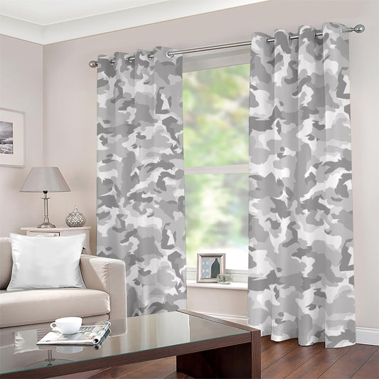 White Snow Camouflage Print Blackout Grommet Curtains