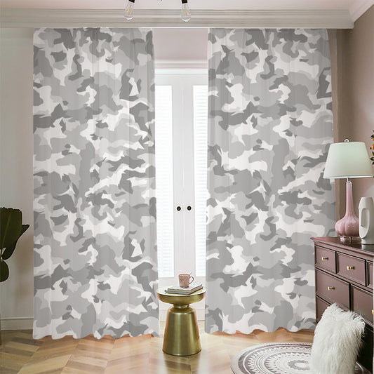 White Snow Camouflage Print Blackout Pencil Pleat Curtains