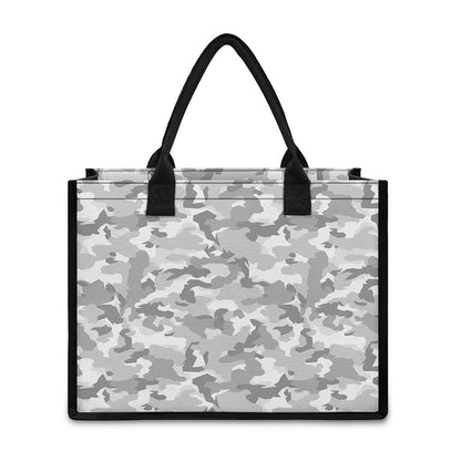 White Snow Camouflage Print Canvas Tote Bag