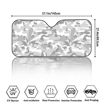 White Snow Camouflage Print Car Windshield Sun Shade