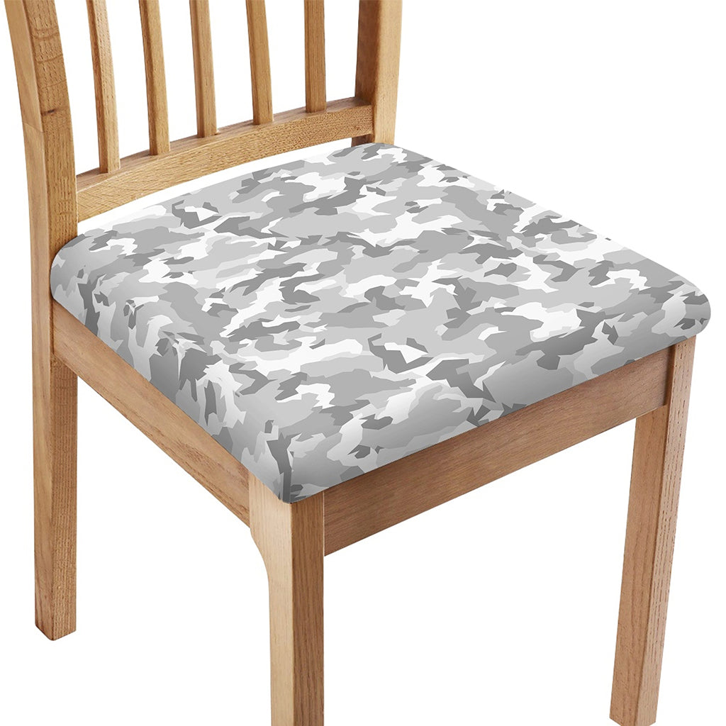 White Snow Camouflage Print Chair Cushion Cover