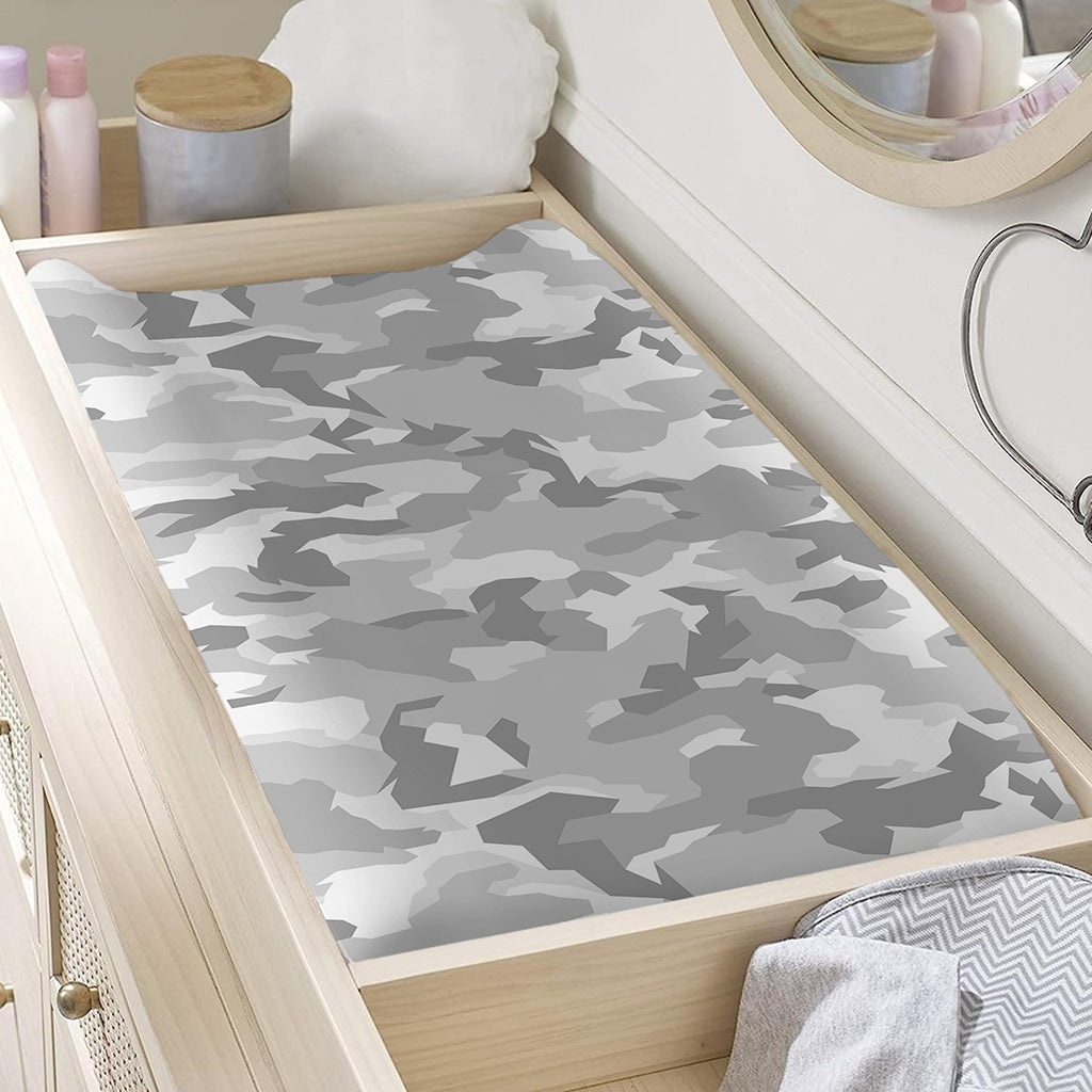 White Snow Camouflage Print Changing Pad Cover