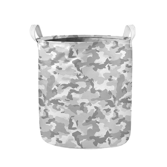 White Snow Camouflage Print Collapsible Laundry Basket