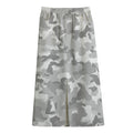 White Snow Camouflage Print Cotton Front Slit Maxi Skirt