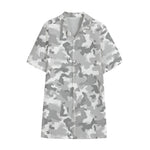 White Snow Camouflage Print Cotton Hawaiian Shirt