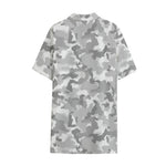 White Snow Camouflage Print Cotton Hawaiian Shirt