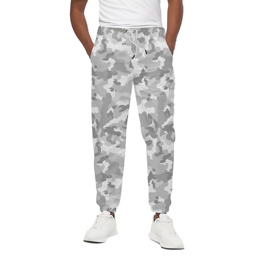 White Snow Camouflage Print Cotton Pants