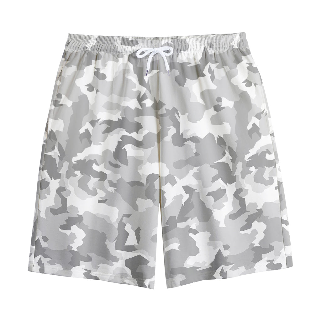 White Snow Camouflage Print Cotton Shorts