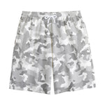 White Snow Camouflage Print Cotton Shorts