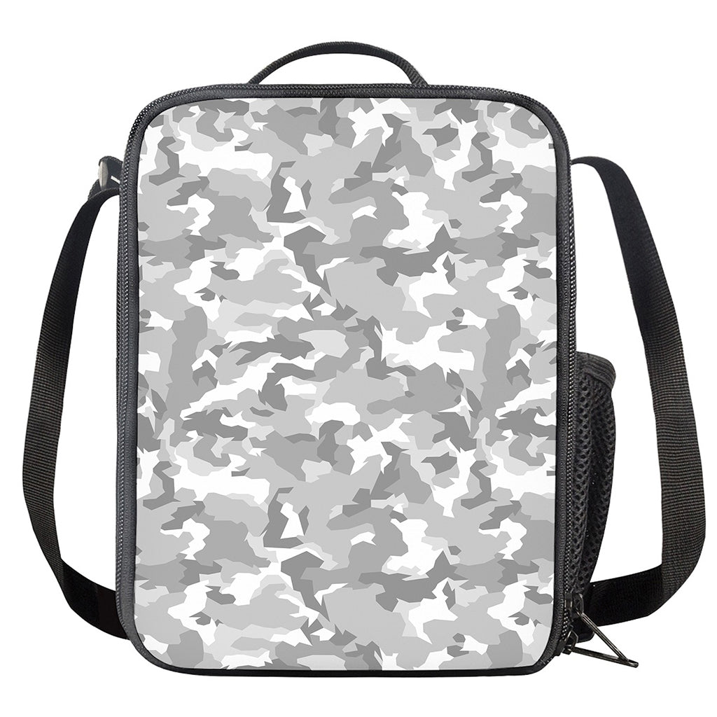 White Snow Camouflage Print Crossbody Lunch Bag