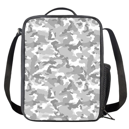White Snow Camouflage Print Crossbody Lunch Bag