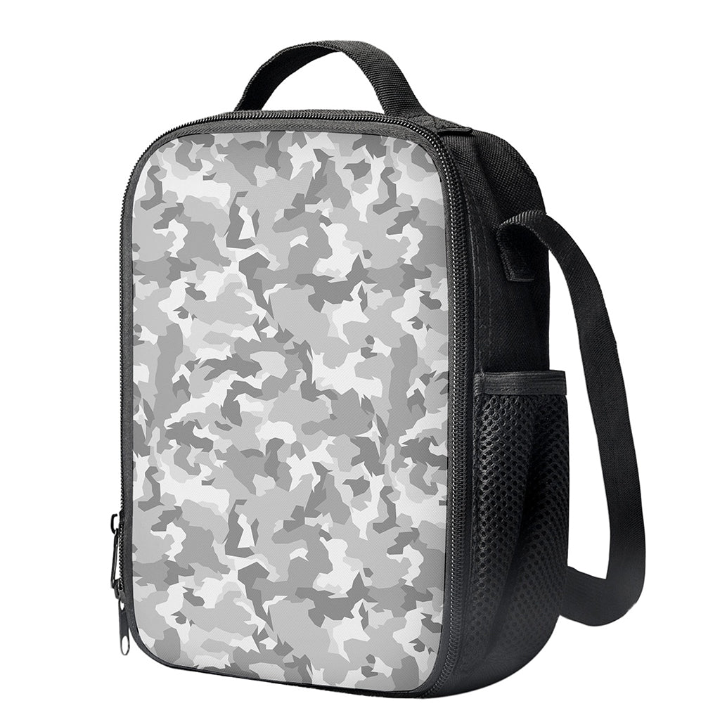 White Snow Camouflage Print Crossbody Lunch Bag