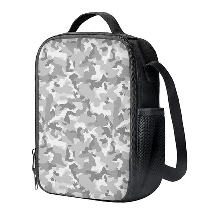 White Snow Camouflage Print Crossbody Lunch Bag