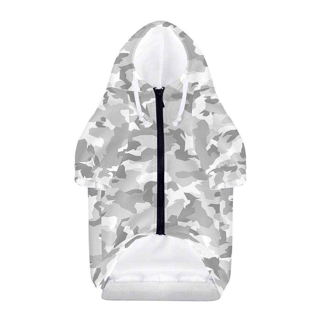 White Snow Camouflage Print Dog Zip Up Hoodie