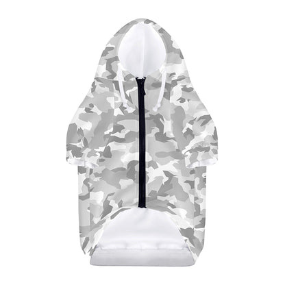 White Snow Camouflage Print Dog Zip Up Hoodie