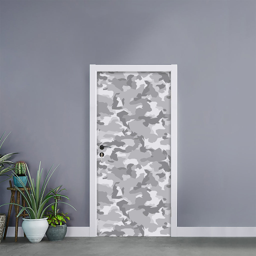 White Snow Camouflage Print Door Sticker