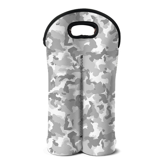 White Snow Camouflage Print Double Neoprene Wine Tote