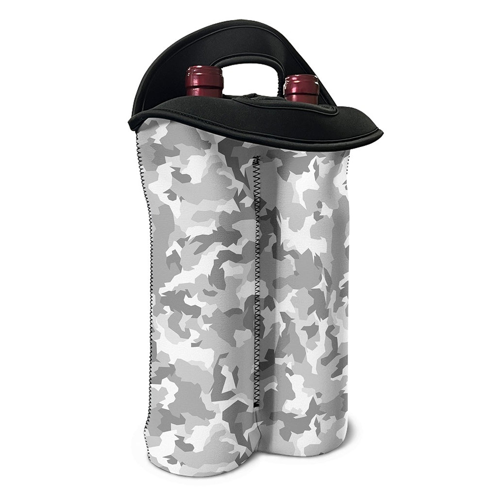 White Snow Camouflage Print Double Neoprene Wine Tote