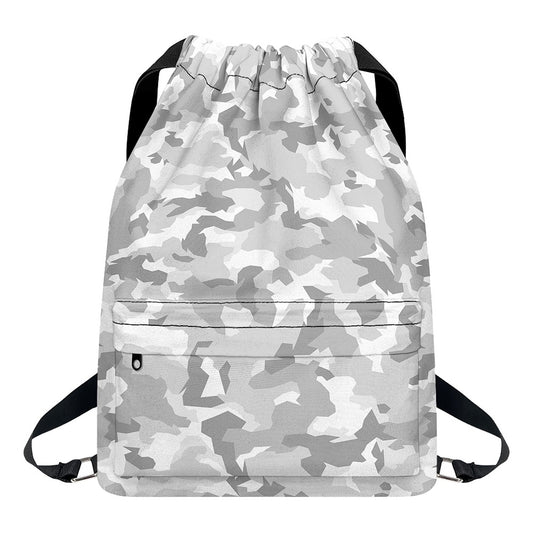 White Snow Camouflage Print Drawstring Backpack