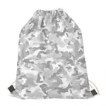 White Snow Camouflage Print Drawstring Bag