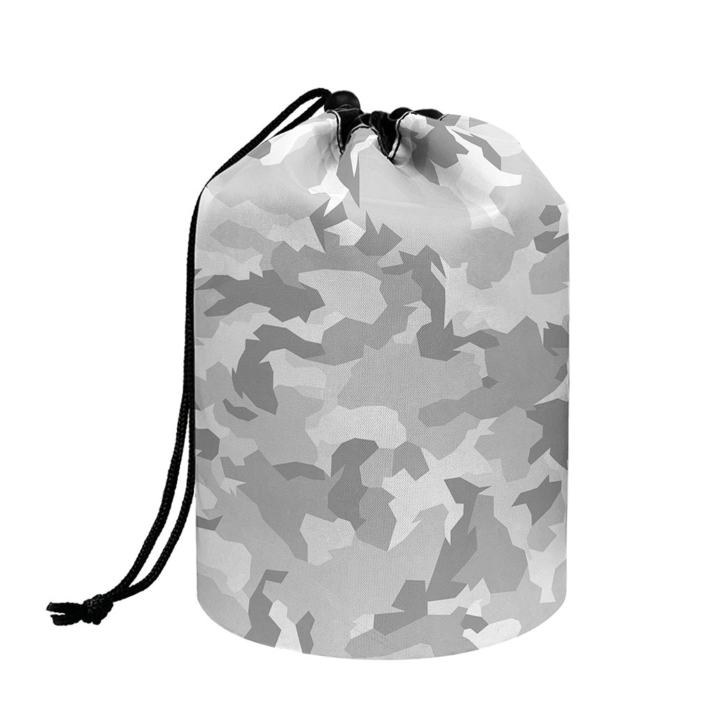 White Snow Camouflage Print Drawstring Makeup Bag