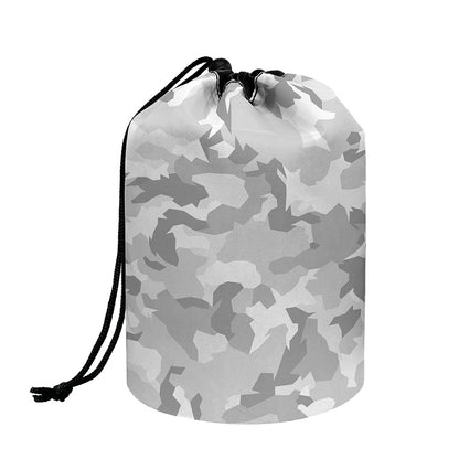 White Snow Camouflage Print Drawstring Makeup Bag