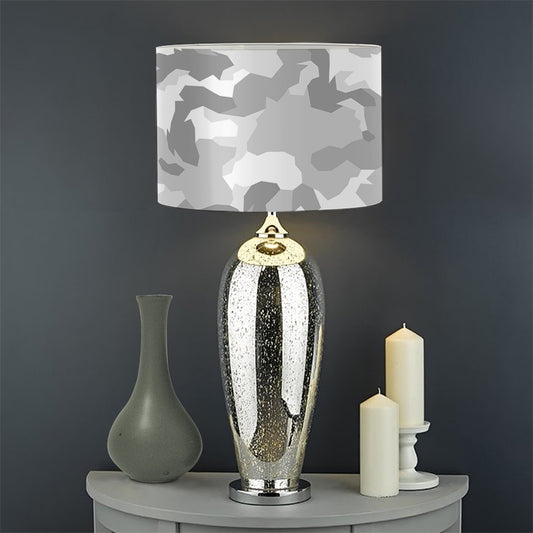 White Snow Camouflage Print Drum Lamp Shade