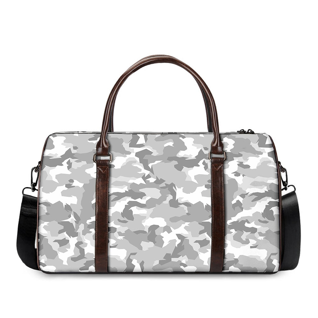 White Snow Camouflage Print Duffle Bag