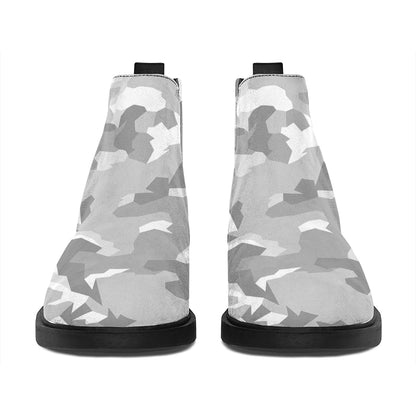 White Snow Camouflage Print Flat Ankle Boots