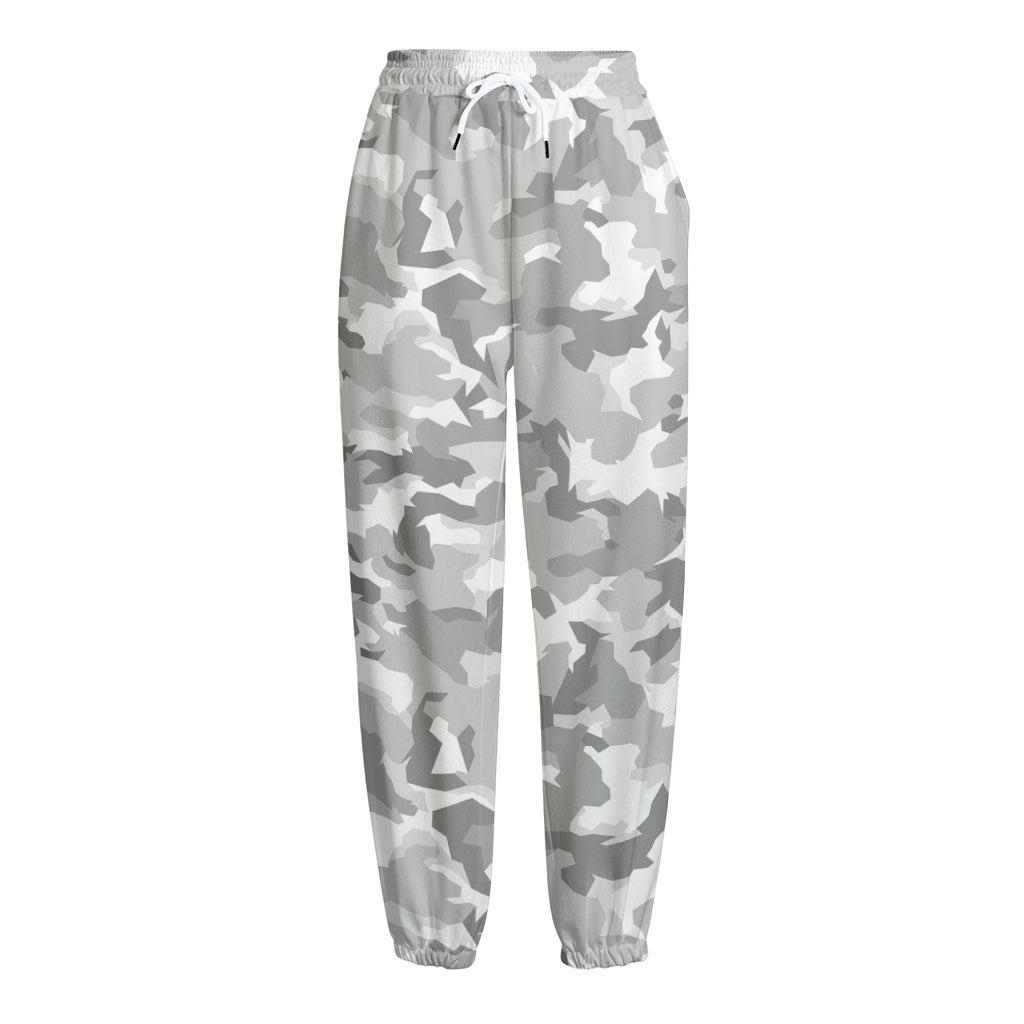White Snow Camouflage Print Fleece Lined Knit Pants