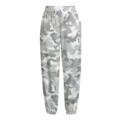 White Snow Camouflage Print Fleece Lined Knit Pants
