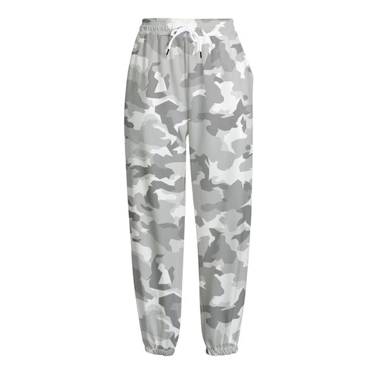 White Snow Camouflage Print Fleece Lined Knit Pants