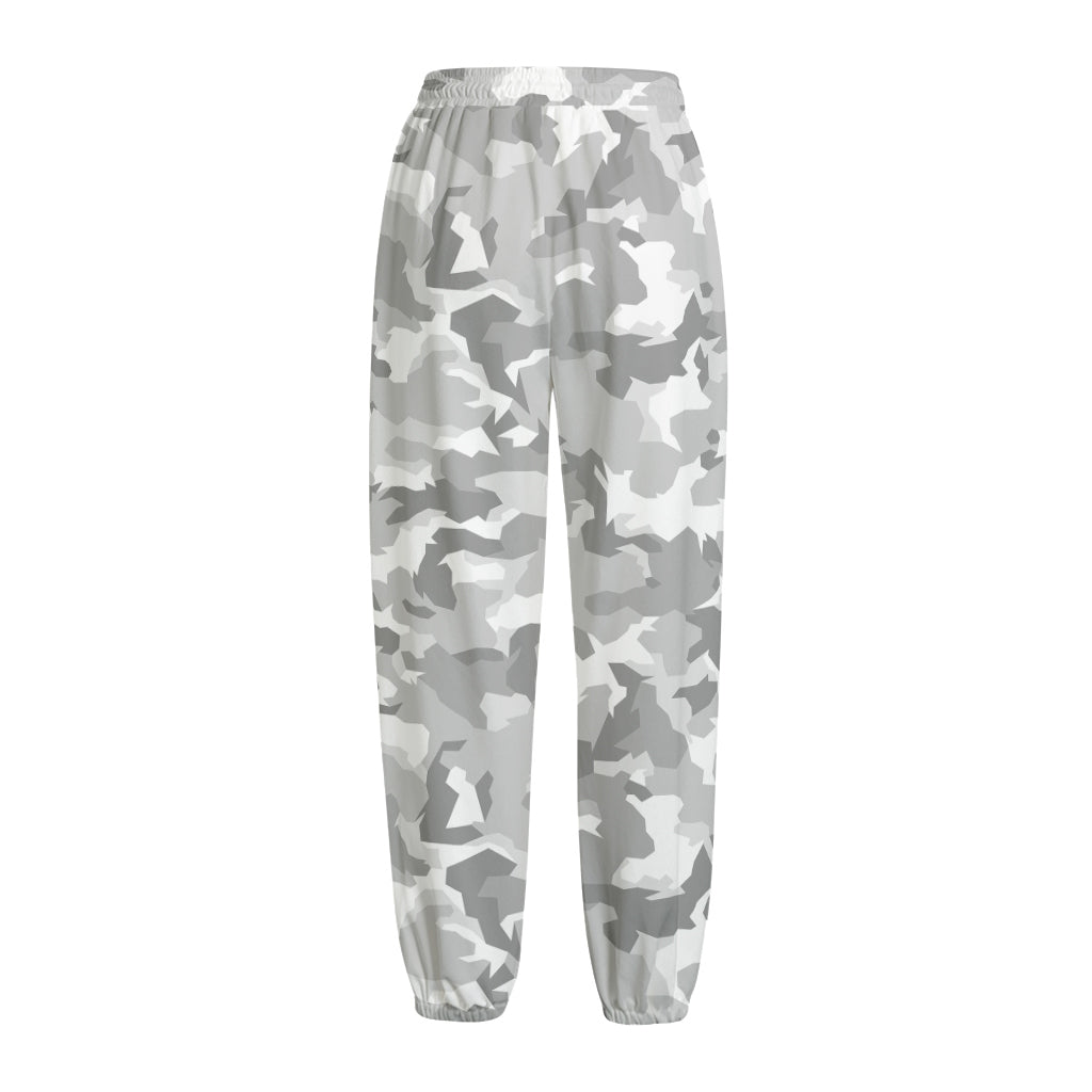 White Snow Camouflage Print Fleece Lined Knit Pants