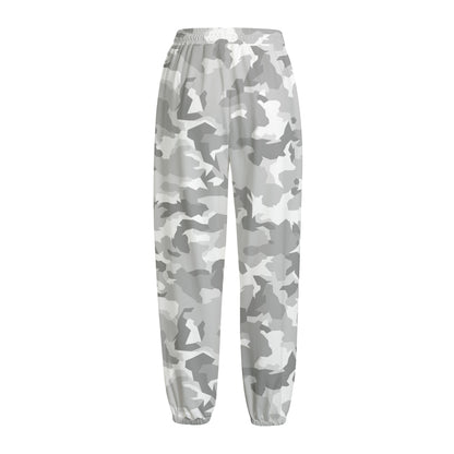 White Snow Camouflage Print Fleece Lined Knit Pants