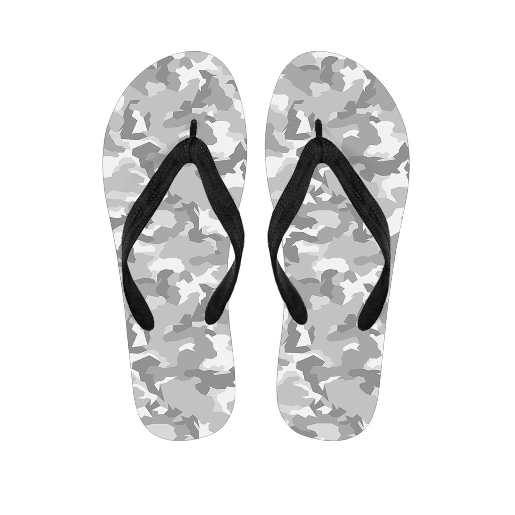 White Snow Camouflage Print Flip Flops