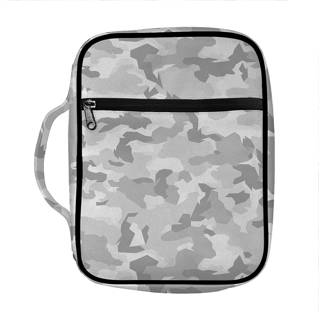 White Snow Camouflage Print Front Pocket Bible Bag