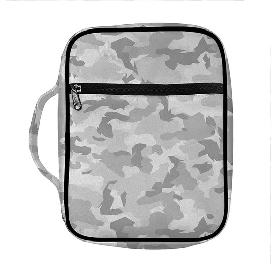 White Snow Camouflage Print Front Pocket Bible Bag