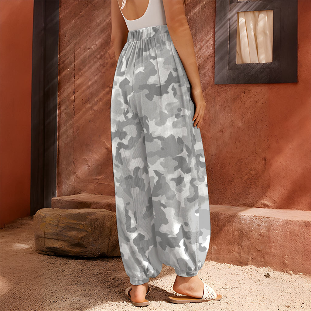 White Snow Camouflage Print Harem Pants