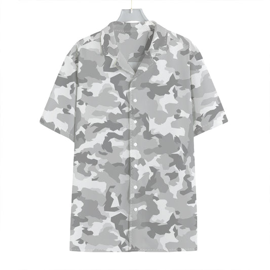 White Snow Camouflage Print Hawaiian Shirt