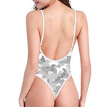 White Snow Camouflage Print High Cut One Piece Swimsuit