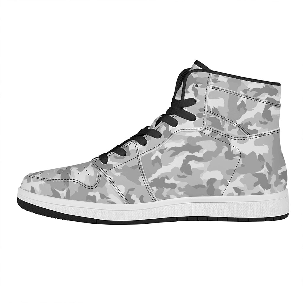 White Snow Camouflage Print High Top Leather Sneakers