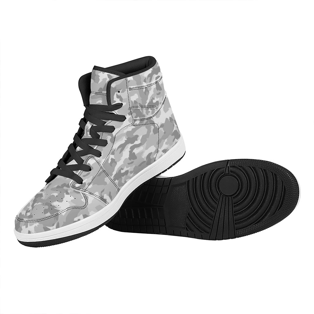 White Snow Camouflage Print High Top Leather Sneakers