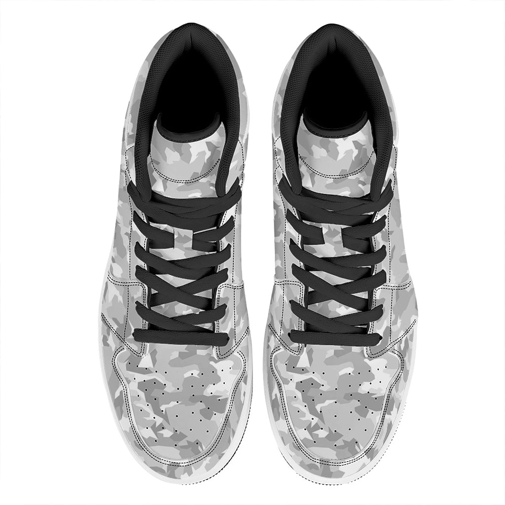 White Snow Camouflage Print High Top Leather Sneakers