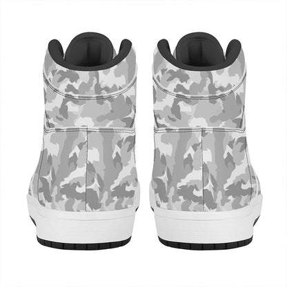 White Snow Camouflage Print High Top Leather Sneakers