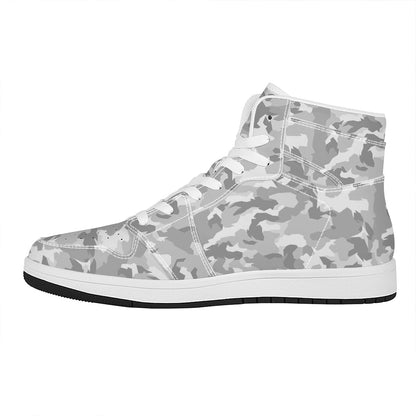 White Snow Camouflage Print High Top Leather Sneakers