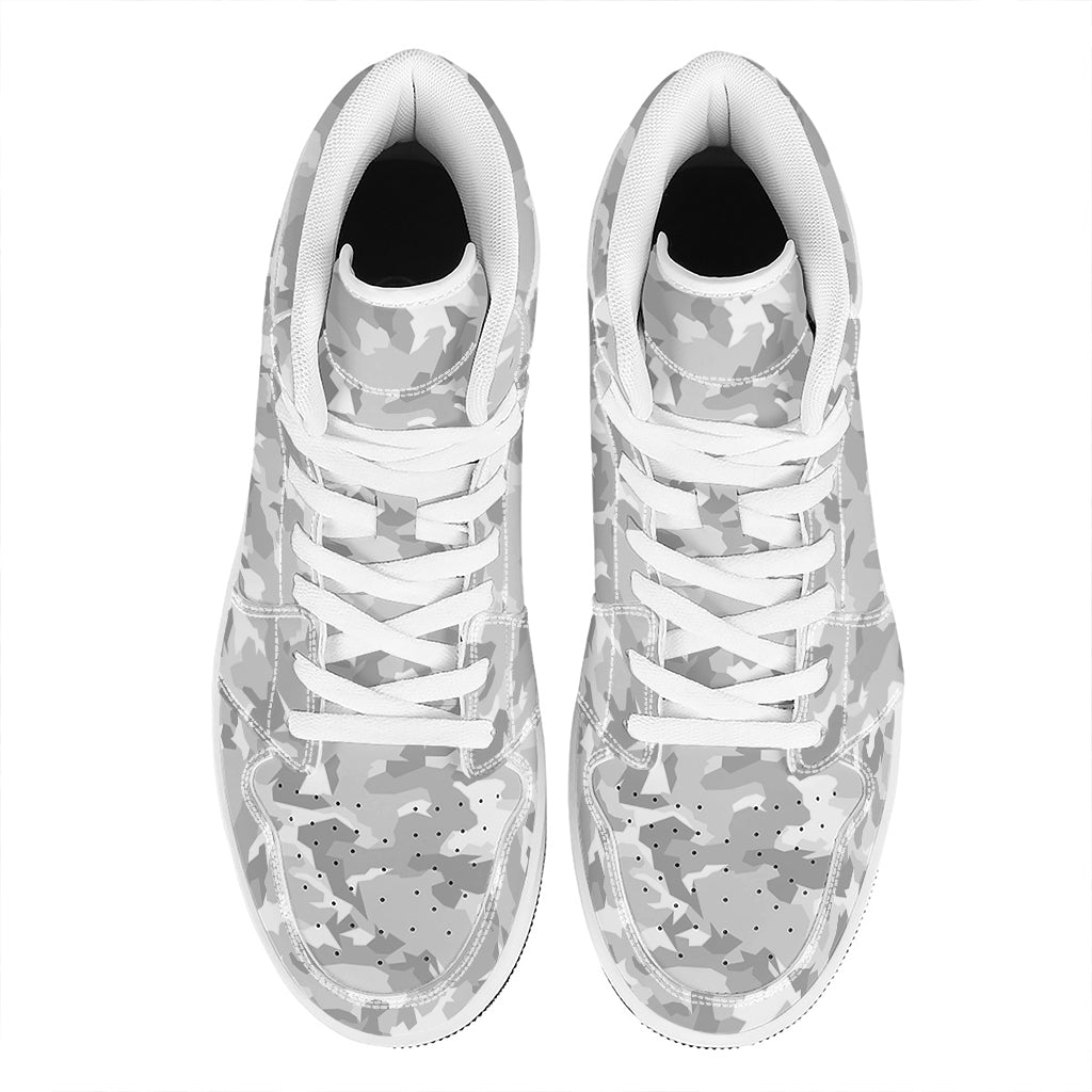 White Snow Camouflage Print High Top Leather Sneakers