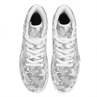 White Snow Camouflage Print High Top Leather Sneakers