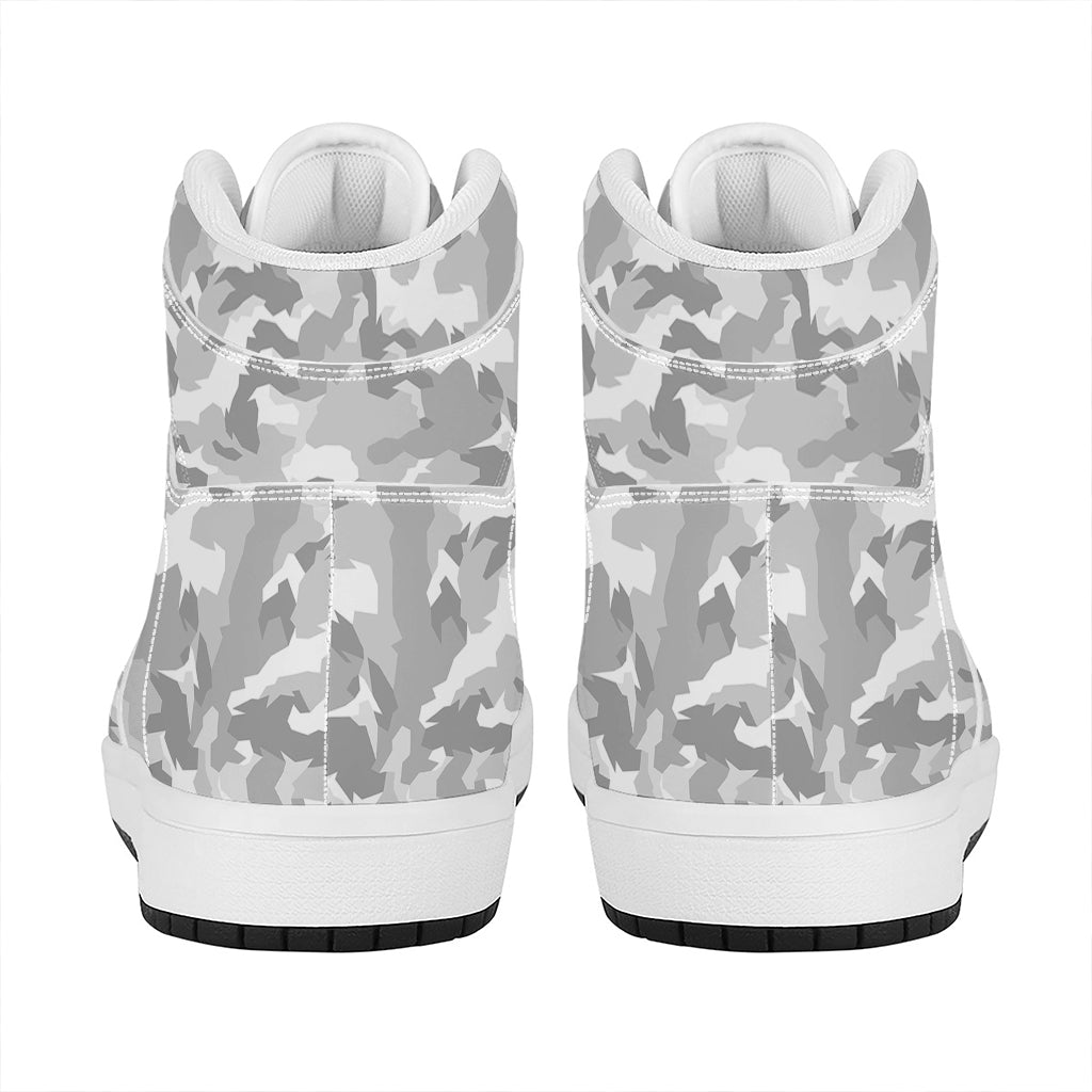 White Snow Camouflage Print High Top Leather Sneakers